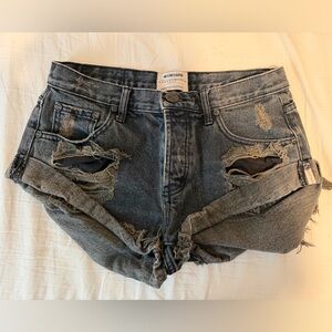 One Teaspoon Distressed Black Jean Shorts